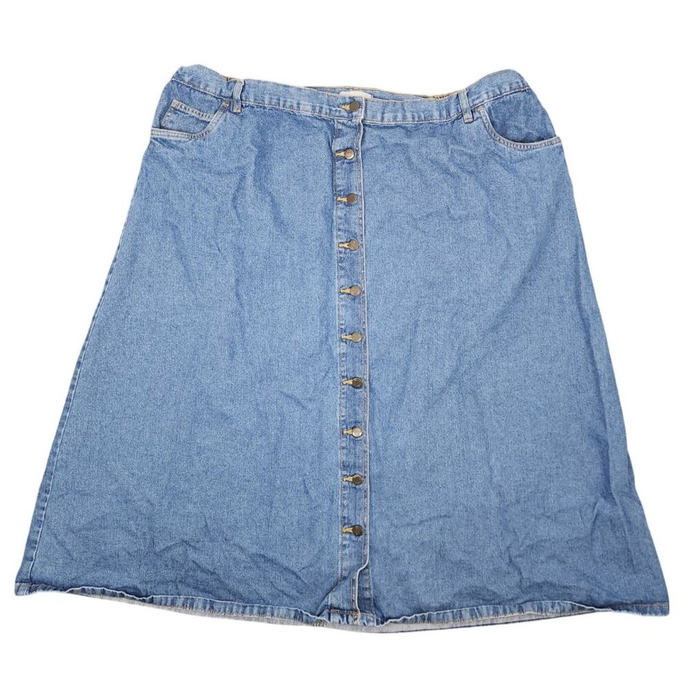 Women's Woman Within Denim Jean Button Down Front Long Skirt 28W EUC Plus Size